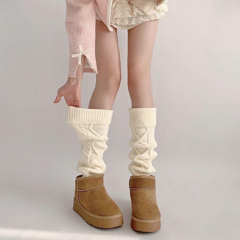Winter Verdikt Warm Ademend Effen Patroon Beenwarmers Koreaanse Stijl Mode Dik Gebreid Dames Los Veelzijdig Slouch Sokken
