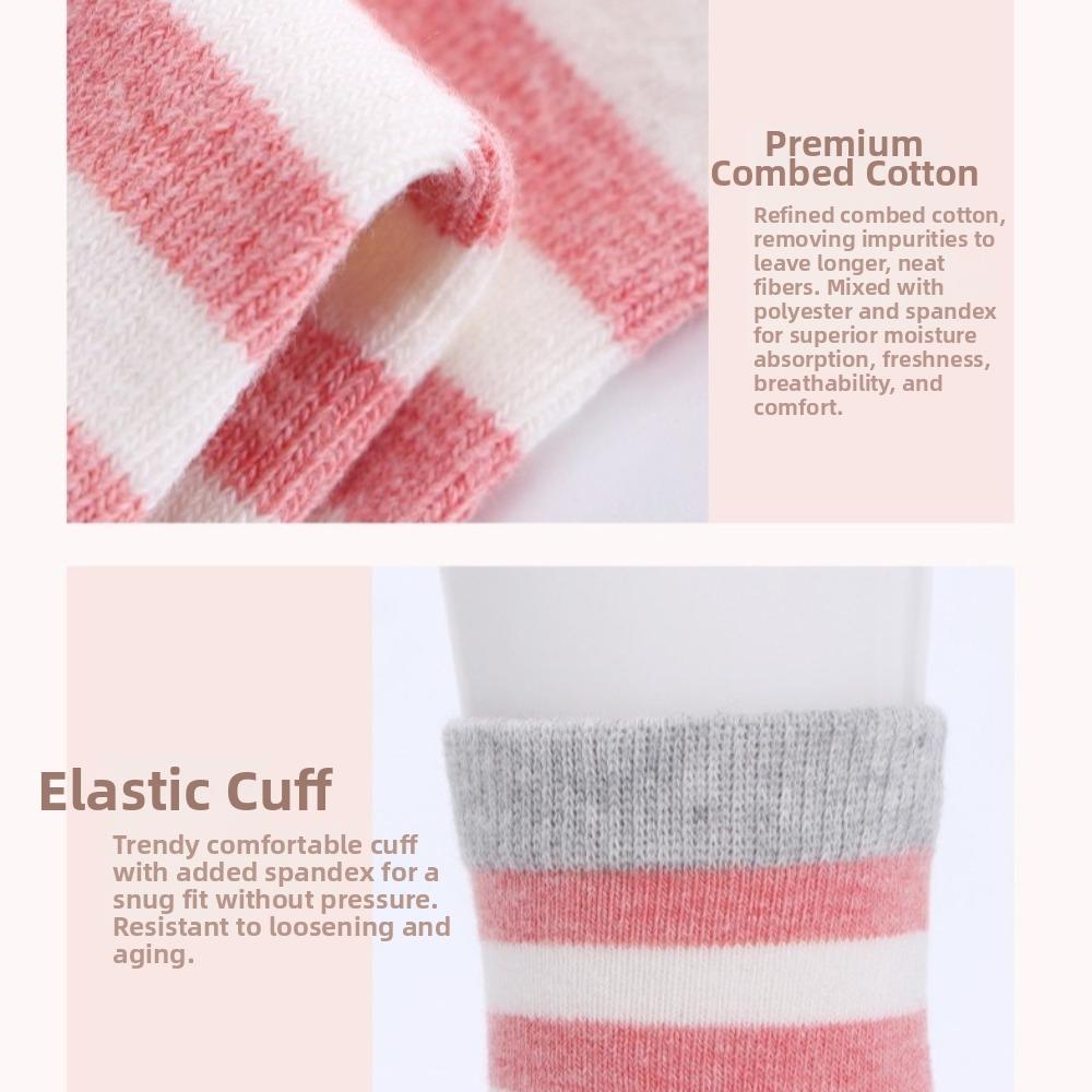 5 Paar Weiche Baumwoll-Kleinkindsocken Streifen Punkte Bodenstrümpfe Klassische Mittelschaftsocken für 0-5 Jahre