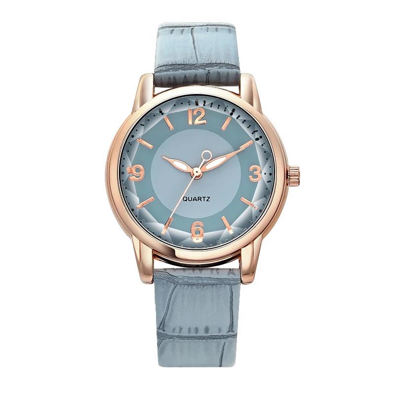 Montre à Quartz pour Dames Créative Bicolore avec Bracelet en Cuir et Verre en Forme de Diamant