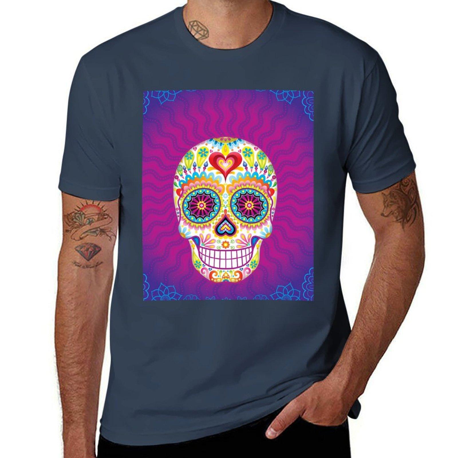 Psychedelic Sugar Skull Day of the Dead Art TShirt t shirt Unisex cotton Unisex t shirt heavy cotton Unisexs graphic t shirts TShirt S