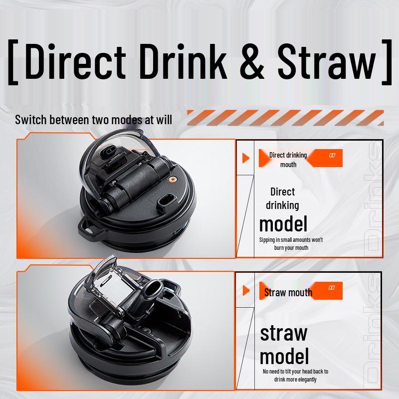 Portable Insulated Ceramic Liner Coffee Cup with Straw - Unisex Light Luxury Style for Office and Car