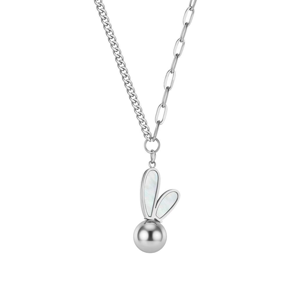 STMN09 Cute Fashion Gold Plated White Shell Bunny Ball Pendant Necklace Mixed Chain for Women 304 Stainless Steel Jewelry