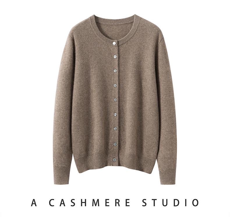 100% Cashmere Women's Loose Round Neck Knitwear Cardigan - Autumn/Winter Collection