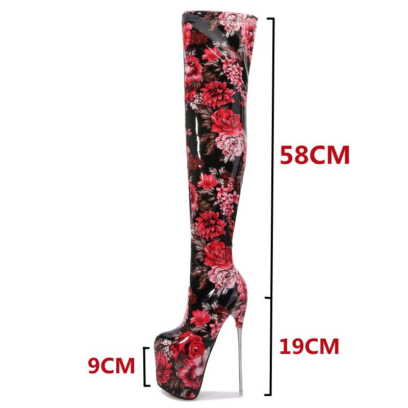 Sexy Flower Over the Knee Boots Female Platform Ultra 19cm High Heels Stripper Boots Women Nightclub Fetish Party Dance Shoes