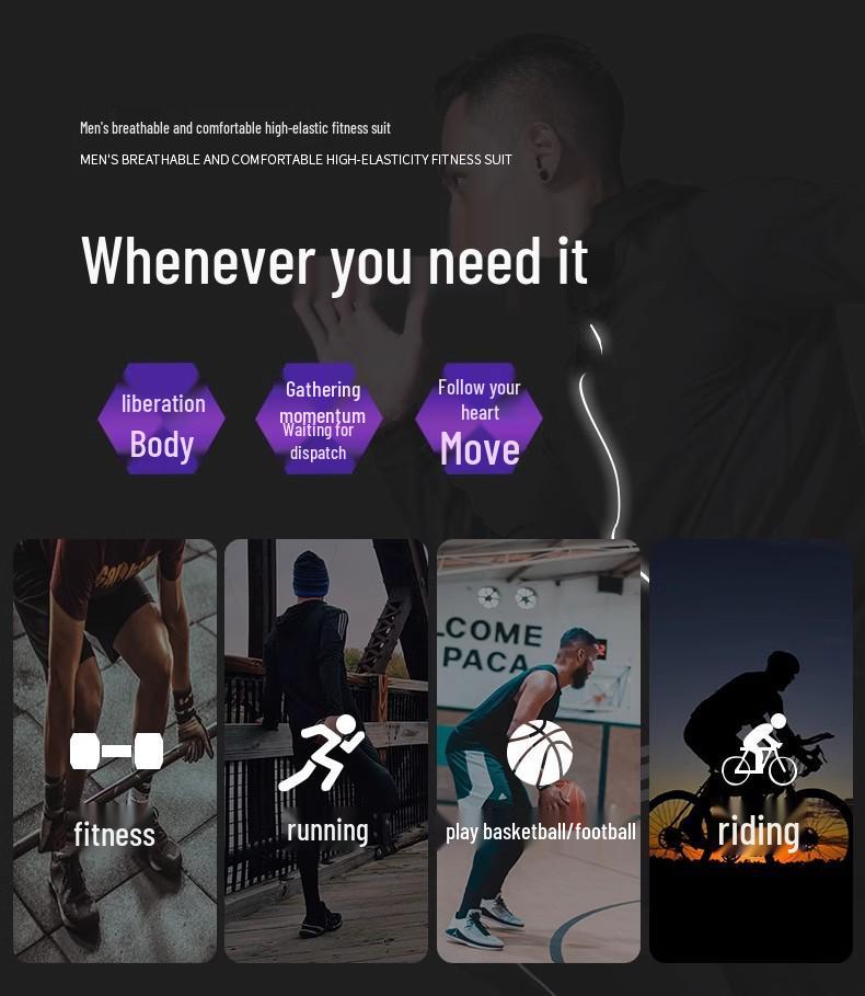 Men's Quick-Dry Sports Set: Gym Vest, Tight Long Sleeve, Morning Run & Cycling Suit