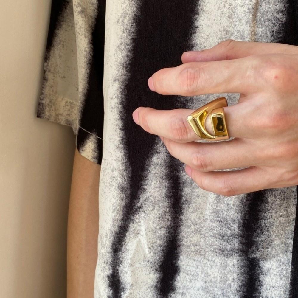 Adjustable Finger Ring Geometric Silver Plated Open Ring Irregular Ring  For Party Birthday Gift