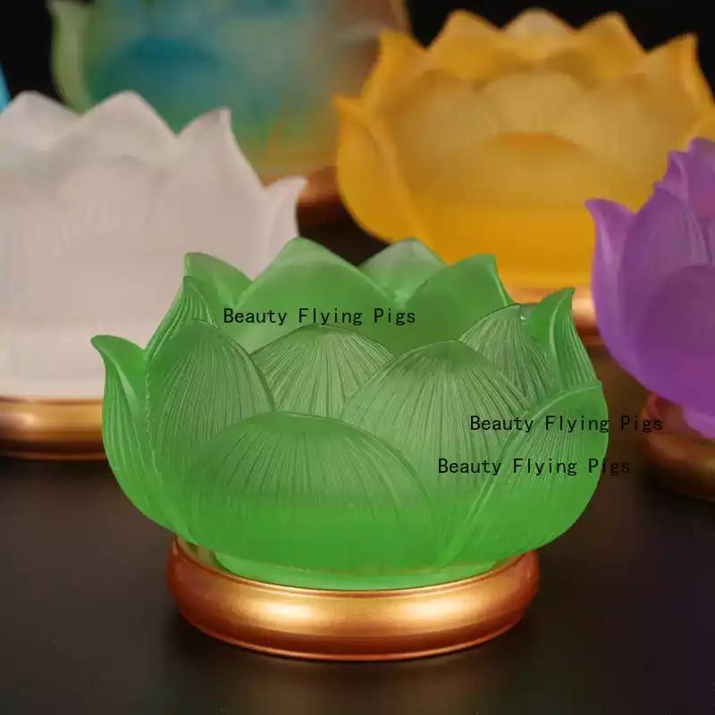 Glass Lotus Candlestick Buddha Hall Candlestick Temple Candle Holder Pray for Auspiciousness No Candles Included Home Decoration