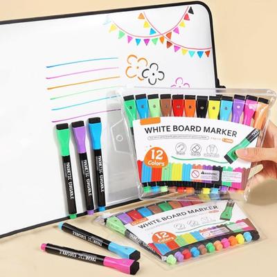 12Pcs Magnetic Liquid Marker Pen Dry Erase Highlighter Pen for Calendar Planning Board Whiteboard Window/Mirror 12 Colors Planner Marking Pen