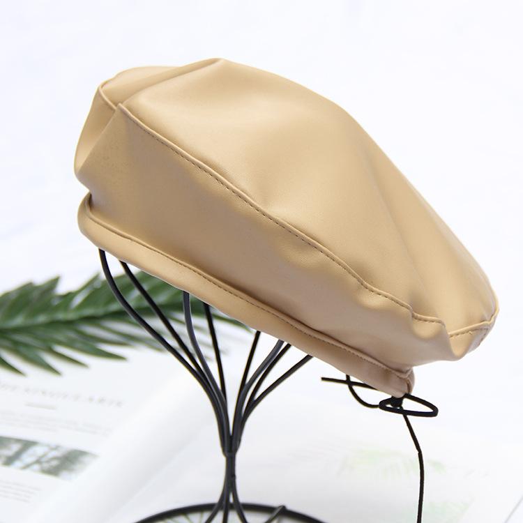 Fashion versatile PU leather beret new Internet celebrity retro painter hat women adjustable soft bud hat