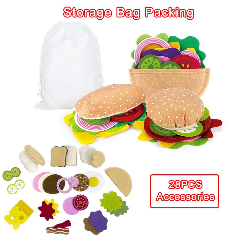 Çocuklar Simülasyon Pizza Hamburger Yaratıcı Oyun Rol Yapma Mutfak Oyuncak Sandviç Yiyecek Pişirme Montessori Eğitici Keçe Oyuncak