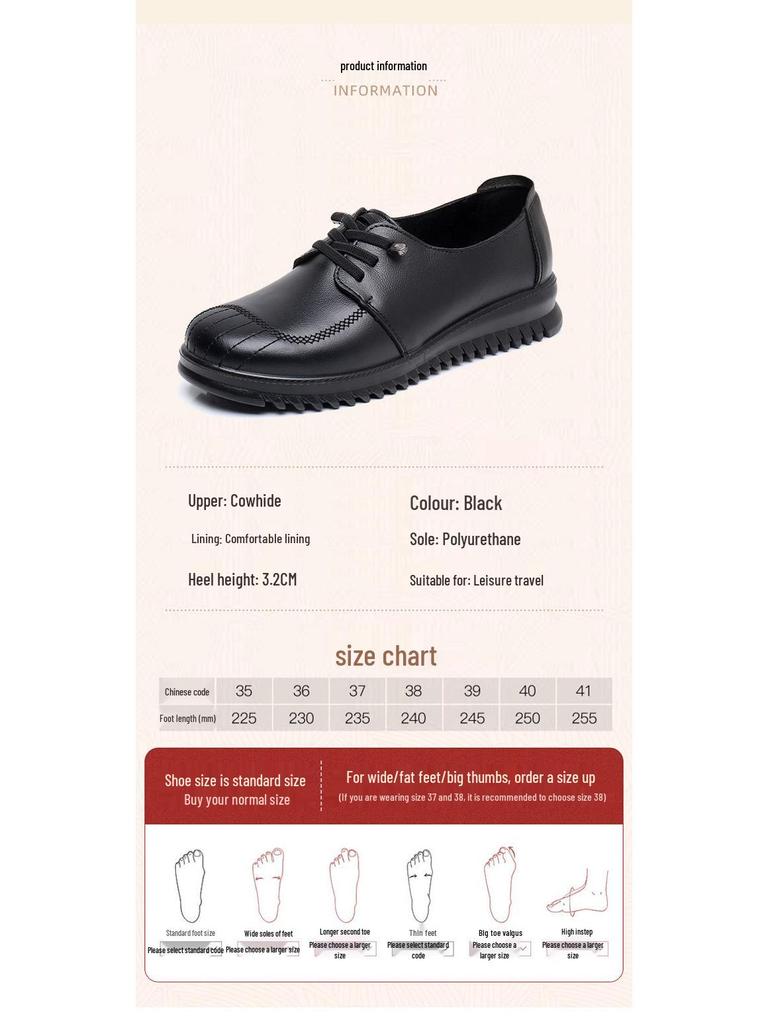 Genuine Leather Soft Sole Comfortable Versatile Women's Shoes for Middle-Aged and Elderly