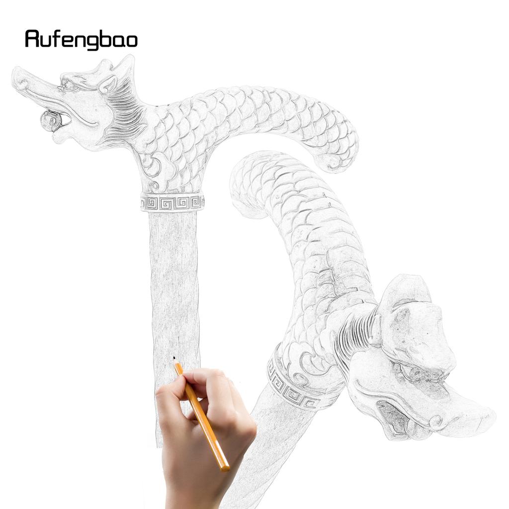 Silver Dragon Wooden Single Joint Fashion Walking Stick Decorative Cospaly Cane Halloween Mace Crutch Wand Crosier 95cm
