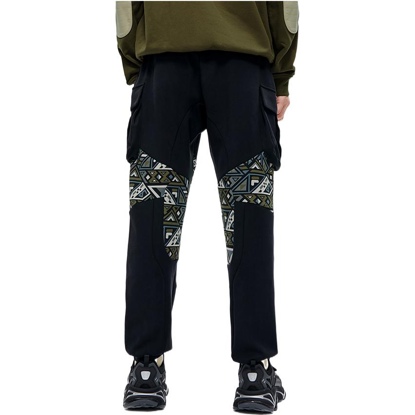 Fila Fusion White Mountaineering Geometric Pattern Printed Cuffed Casual Knit Sports Pants Men pants Black T11M217601FBK