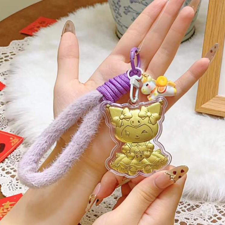999 Pure Gold Shin-chan Cartoon Elephant Keychain and Phone Strap with Pendant Gift