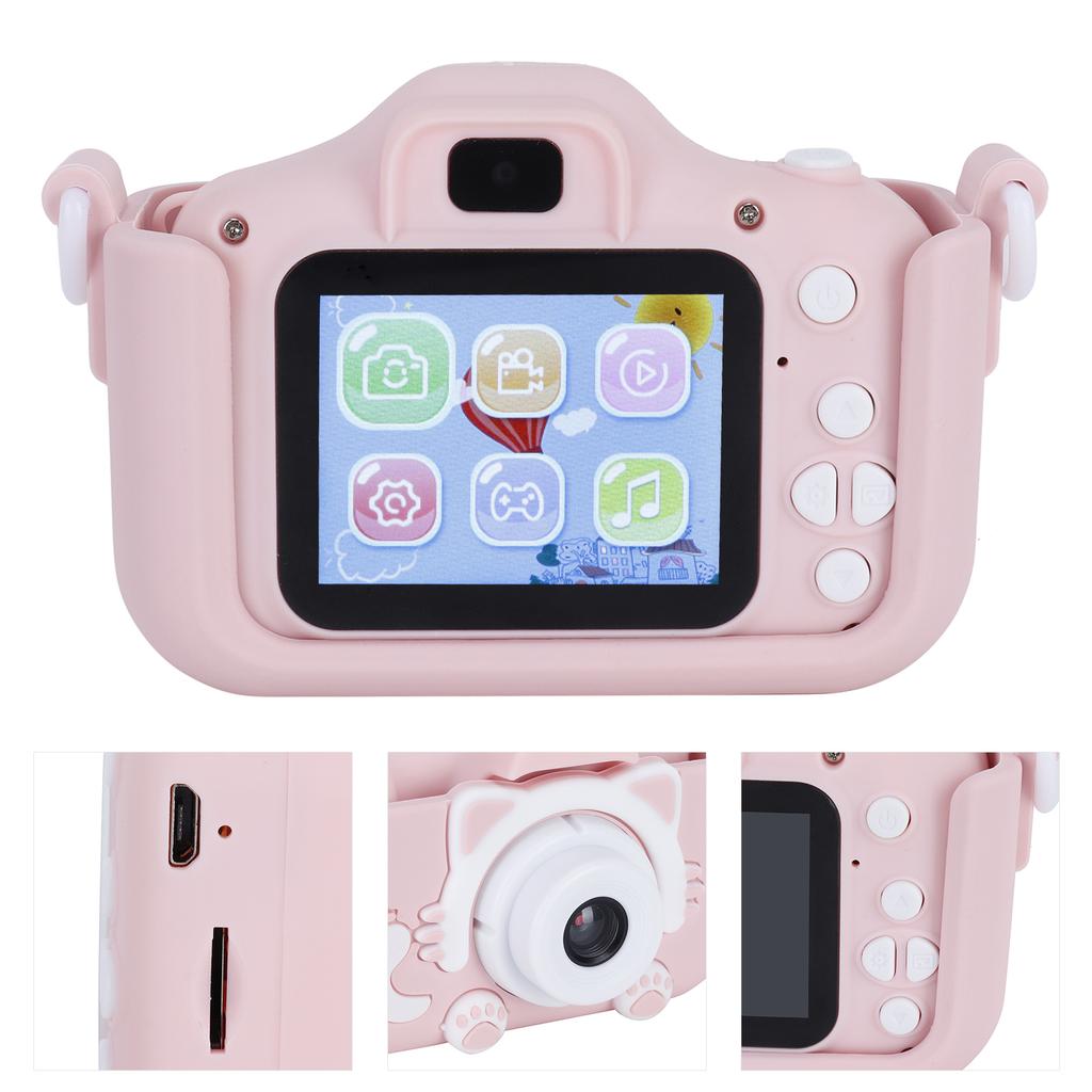 Children Camera 40MP Cartoon Cat Photograph Camera with Puzzle Games Birthday GiftsPink