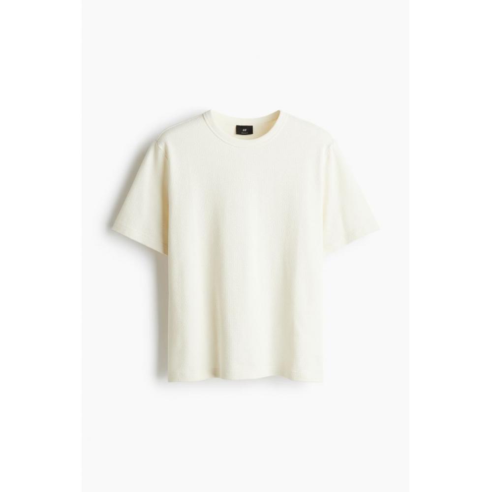 H M Regular FiT Waffle TexTure T sHirT creaM