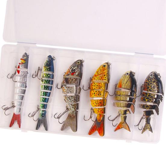 6Pcs Artificial Lures with Treble Hook Realistic Looking Bright Color Multi Jointed Swimbait Hard Lures Fishing Tackle