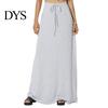 Long Skirt Women Maxi Adjustable Drawstring High-Waisted Solid Color Casual with Pockets Work