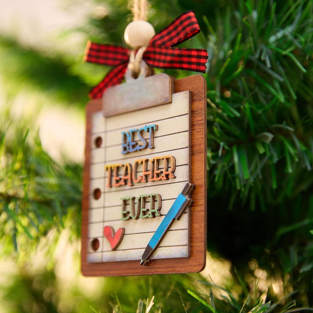 Best Teacher Ever 3D Wooden Ornament 4 Inch Classroom Gift Clipboard Design