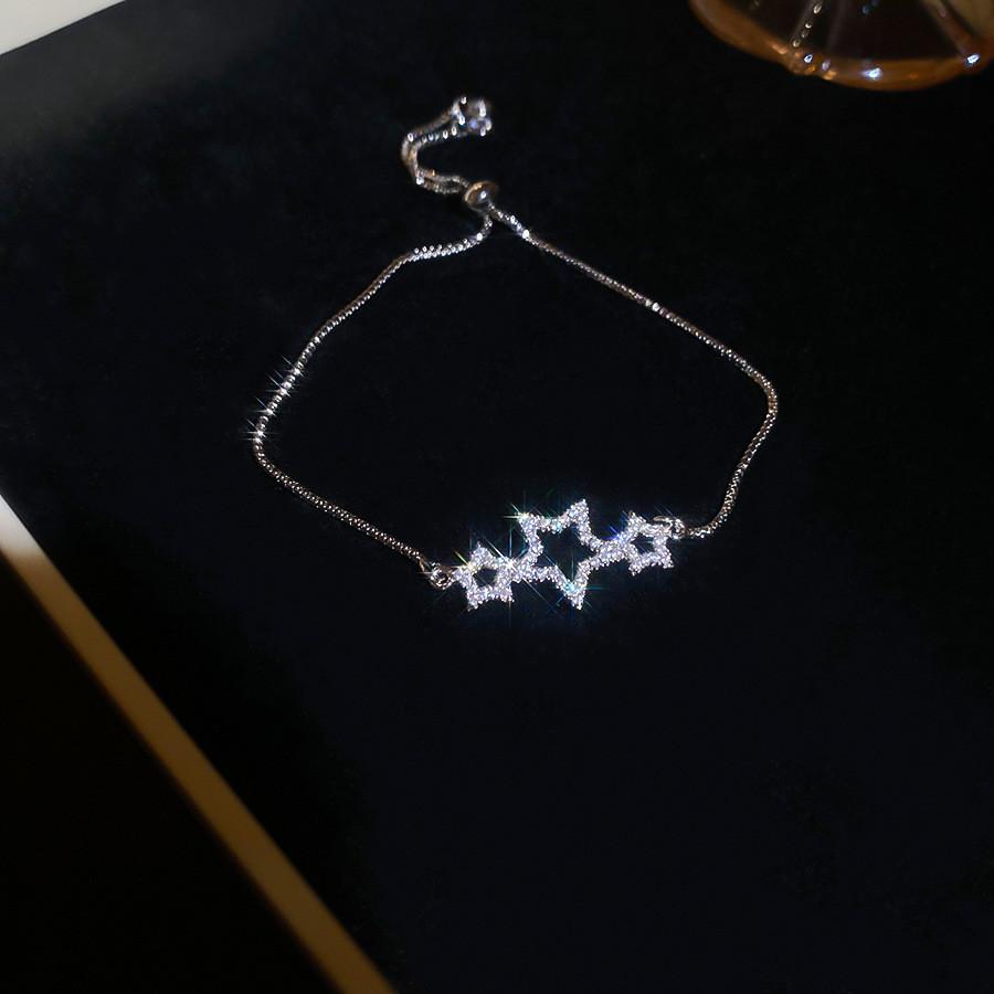 Звездные Украшения Женские Цирконий Полый Регулируемый Серебряные Браслеты Для Моды И Подарка