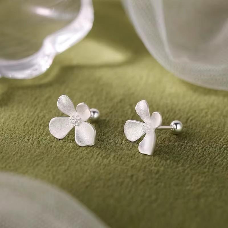 VENTFILLE 925 Sterling Silver Vintage Earrings For Women Simple Flower Pearl Earring Jewelry Prevent Allergy Gift Wholesale
