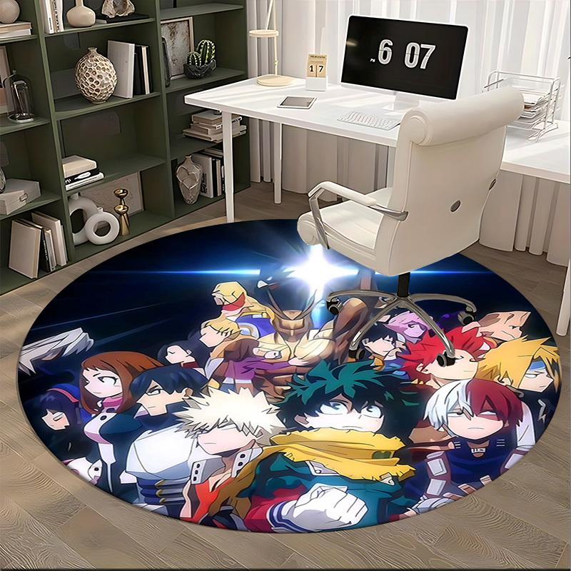 1pc My Hero Academia Characters Round Carpet - Anime Design Chair Mat, Office Gift, Seasonal Decor, Suitable for Home, Living Room