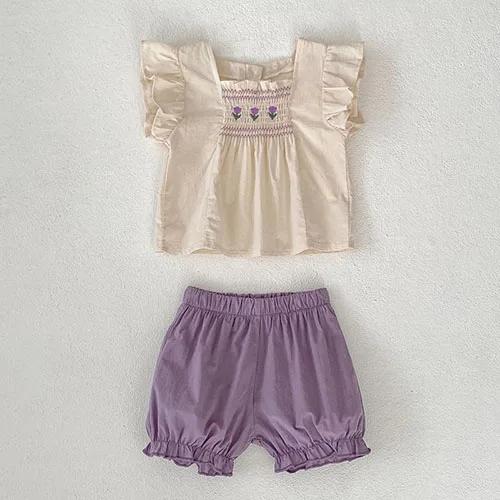 2025 New Summer 0-3Yrs Children Clothes Suit Sleeveless Solid Color Denim Vest+Shorts Newborn Baby Girls Clothing Set