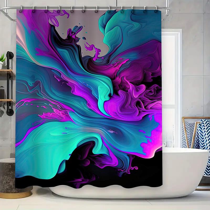 

Luxury Bathing Curtains Set with Beautiful Fluid Art Print Waterproof Fabric for Home Decor Bathroom Decoration in Multicolor 72 90x180cm