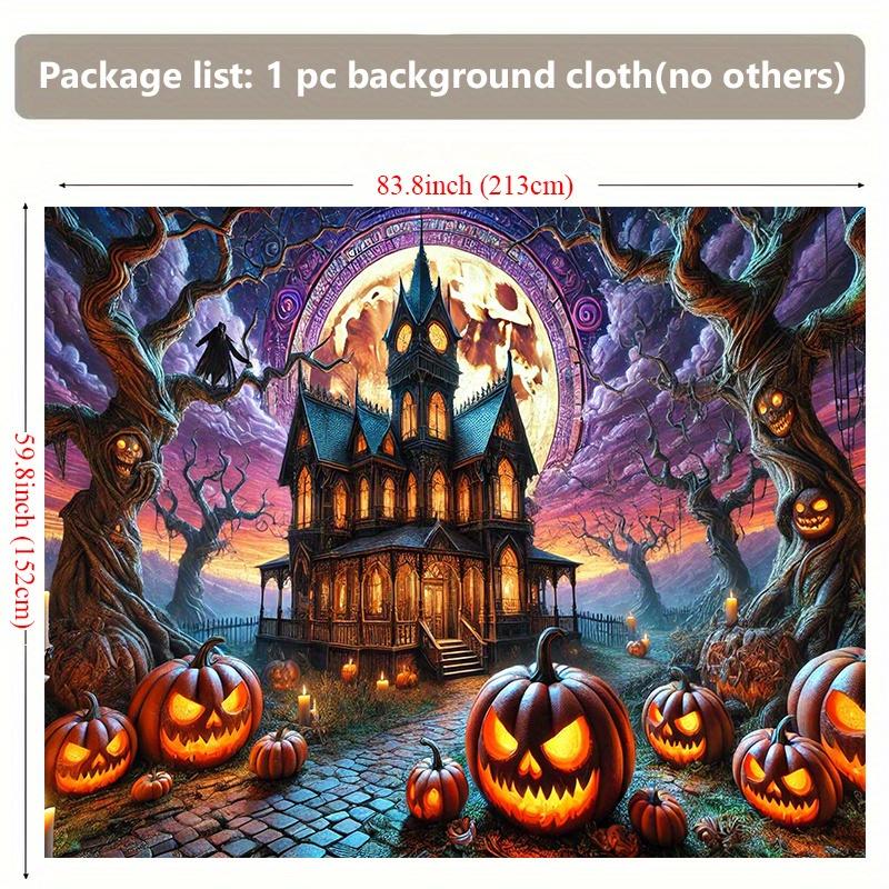 Background banner 1 piece dreamy scene background fabric wall decoration for haunted house and glowing pumpkin lanterns
