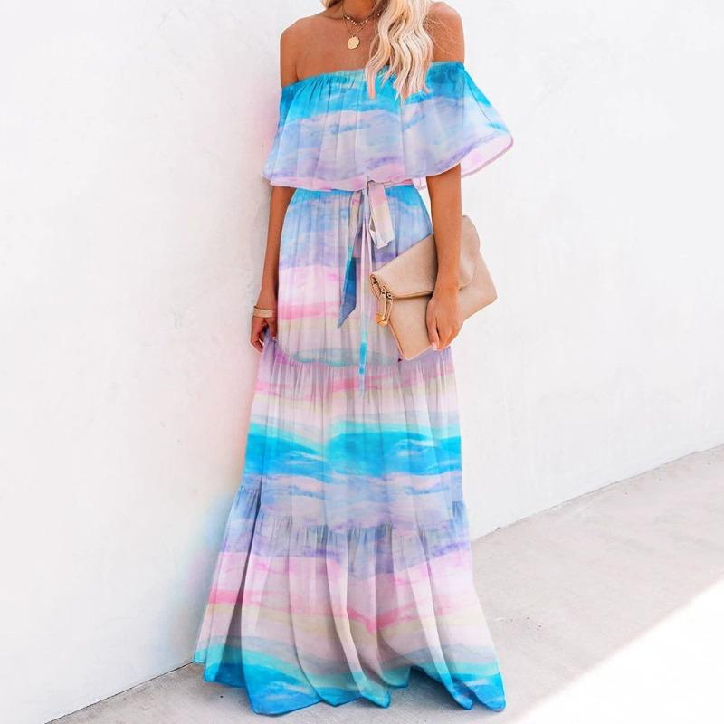 New Women's Clothing Dunhuang Chest Wrap Printing Gradual Change Color Pendulum Dress Dress
