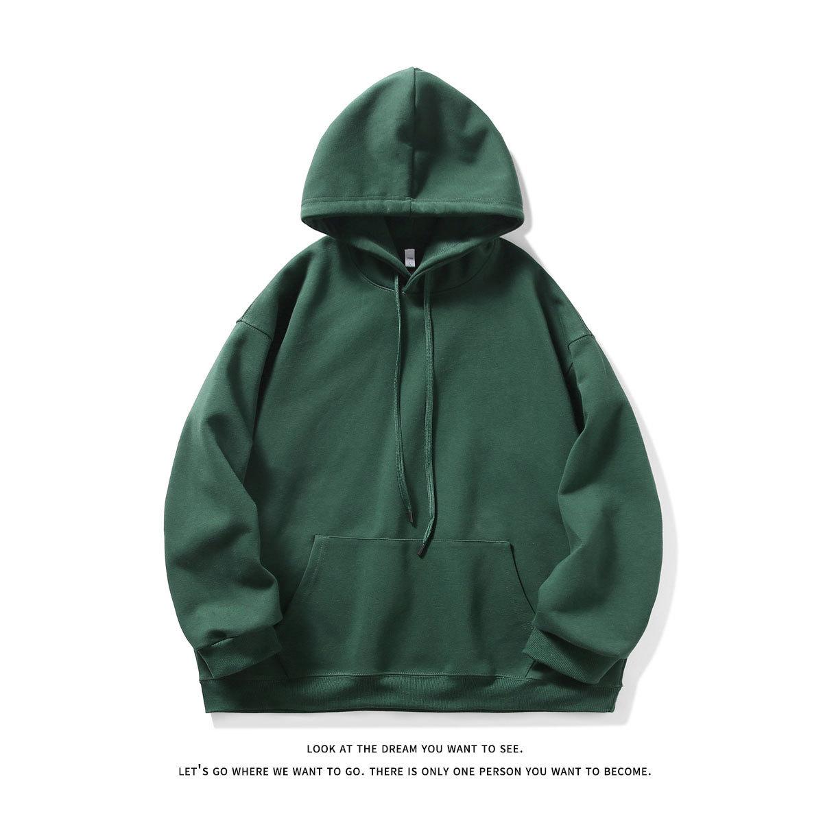 

Свитер с капюшоном из чистого хлопка для мужчин и женщин, весна и осень, новые пары, однотонные, большого размера, свободные, повседневные, с капюшоном 2XL темно-зеленого