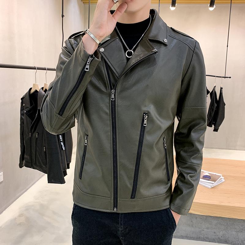 Leather Jacket Men's Loose Korean Style Green Handsome New Spring and Autumn Motorcycle Clothing Men's Leather Jacket Jacket