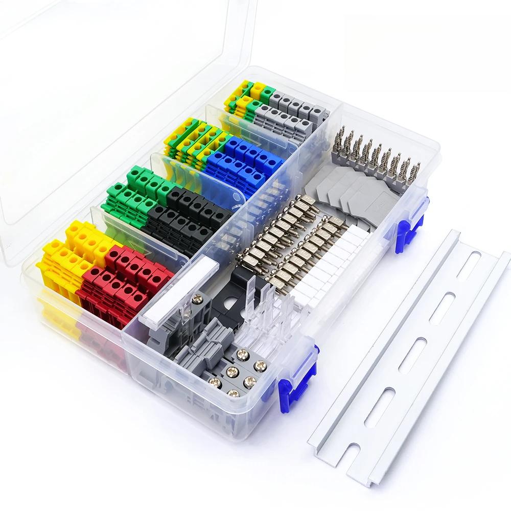 UK2.5B Kit Screw Clamp End Cover Stop Insertion Jumper Bridge Marker Strip Assembly Set Combined Din Rail Terminal Block 12AWG