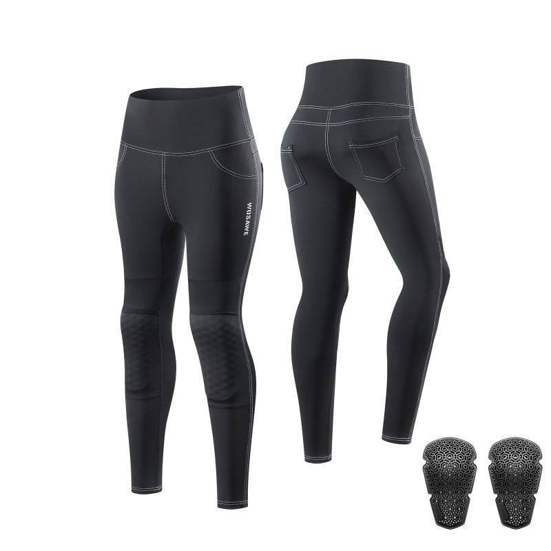 1 Womens High-Waisted Motorcycle Riding Pants With Removable Knee Protectors Casual Biker Trousers