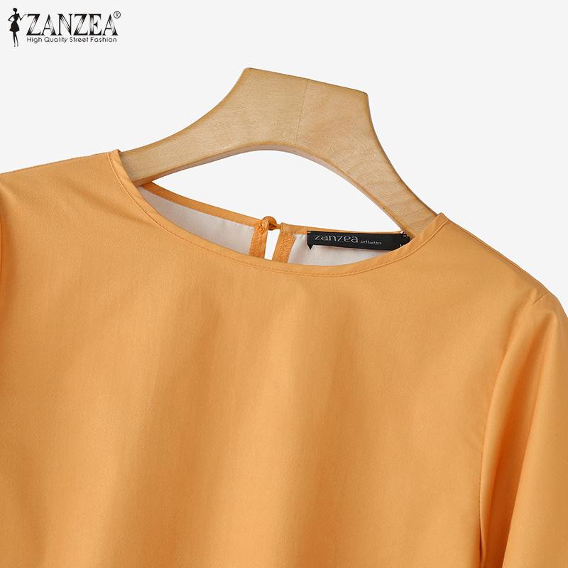 ZANZEA Women Casual Round Neck Loose 3/4 Sleeve Print Blouse