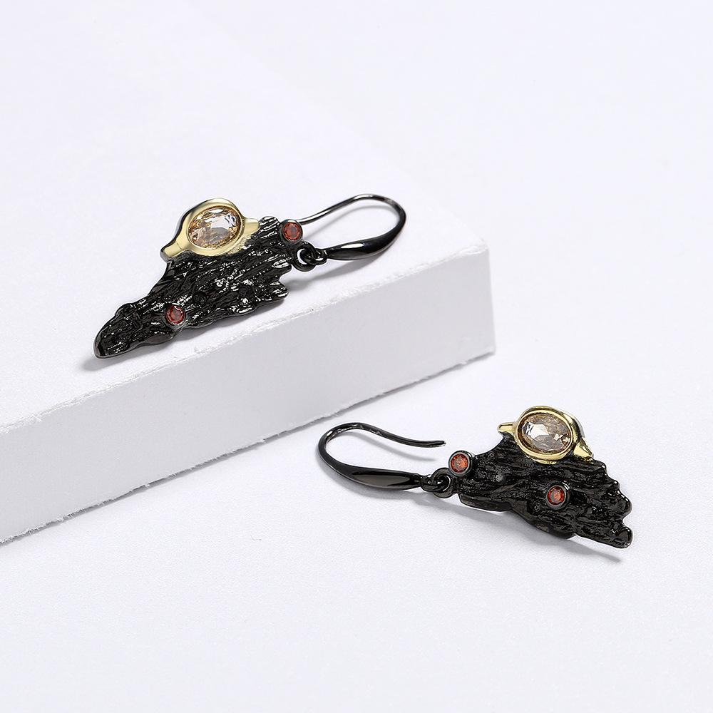 Irregular Bohemian Style Amber Zircon Eardrop Black Gold Jewelry Asymmetrical Women's Earrings Creative Jewelry Drop Earrings