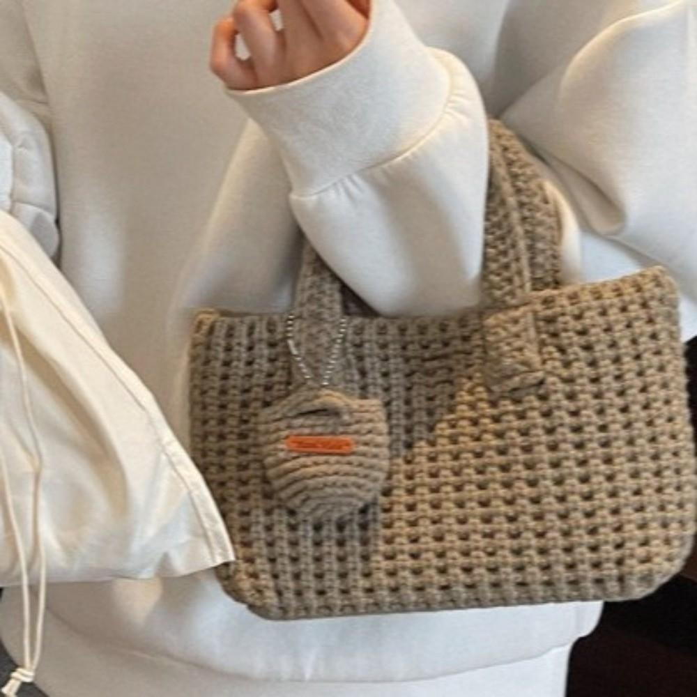 Classic Knitted Handbag Crochet Large Sized Cotton Thread Woven Bag With Small Purse Solid Color Vintage Style Bag Casual Use