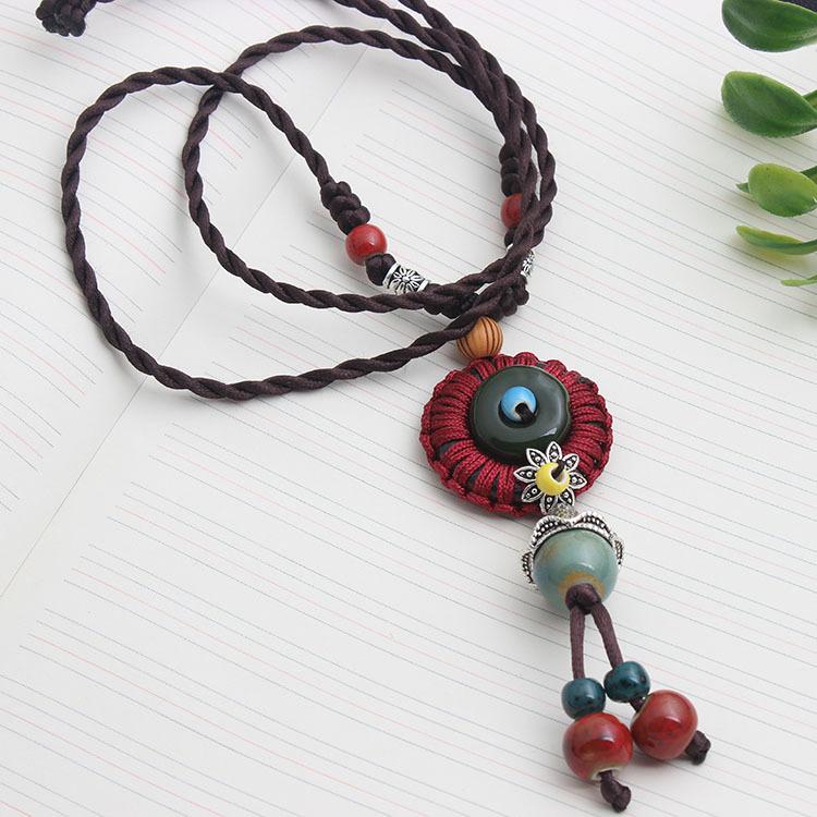 Original Ethnic Style Versatile Clothing Accessories Flower Pendant Temperament Long Necklace Retro Pendant Sweater Chain Autumn and Winter
