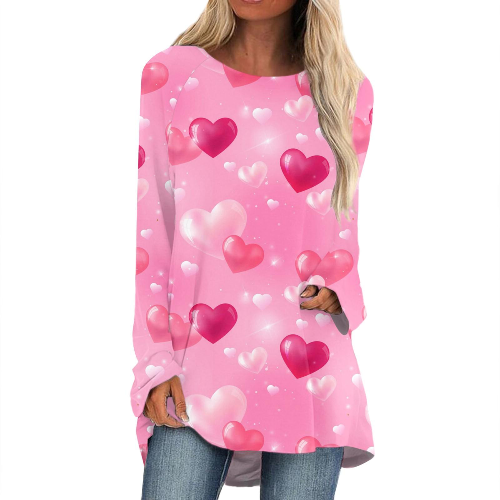 

Женская мода повседневная блузка с длинным рукавом и принтом «Любовь ко Дню святого Валентина», круглый вырез, пуловер XL