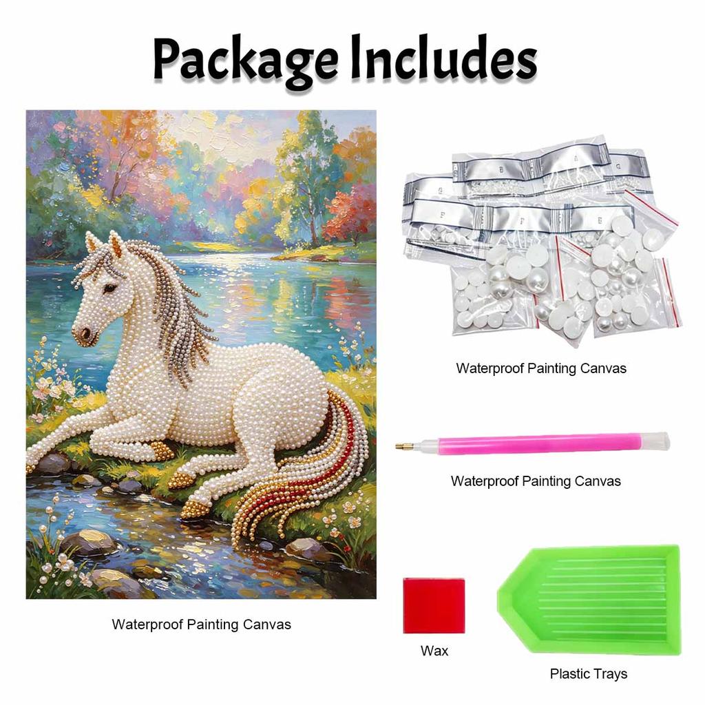 Elegant Horse Pearl Kit 5D DIY Round Rhinestone Art for Adults Relaxing Handmade Wall Decor National Day Gift Frameless Design