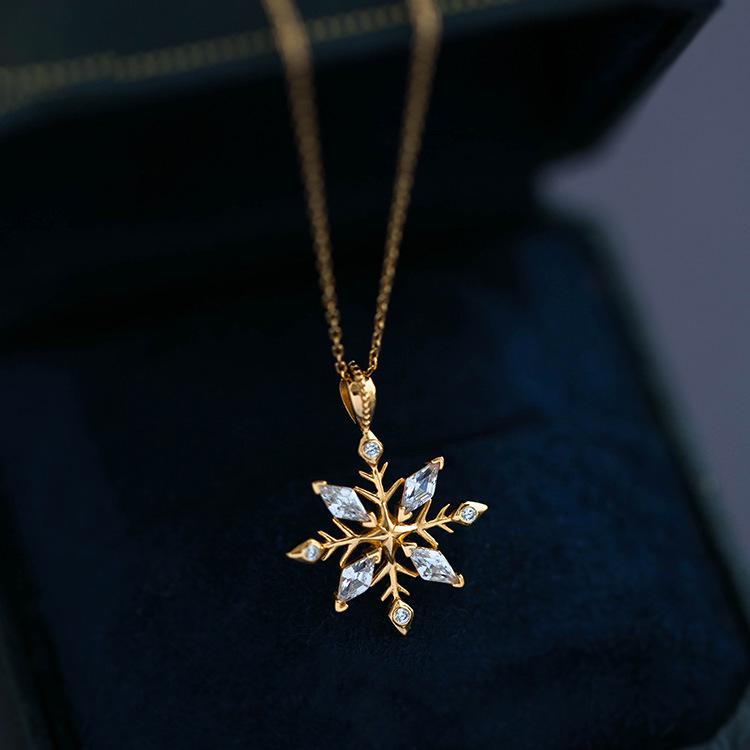 Gold-Plated S925 Sterling Silver Snowflake Pendant Necklace - Elegant, Creative Design for Women