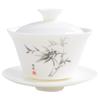 Chinese Porcelain Kung Fu Tea Set National Style Jade-Like Simplicity Three-Piece Gaiwan Tea Bowl