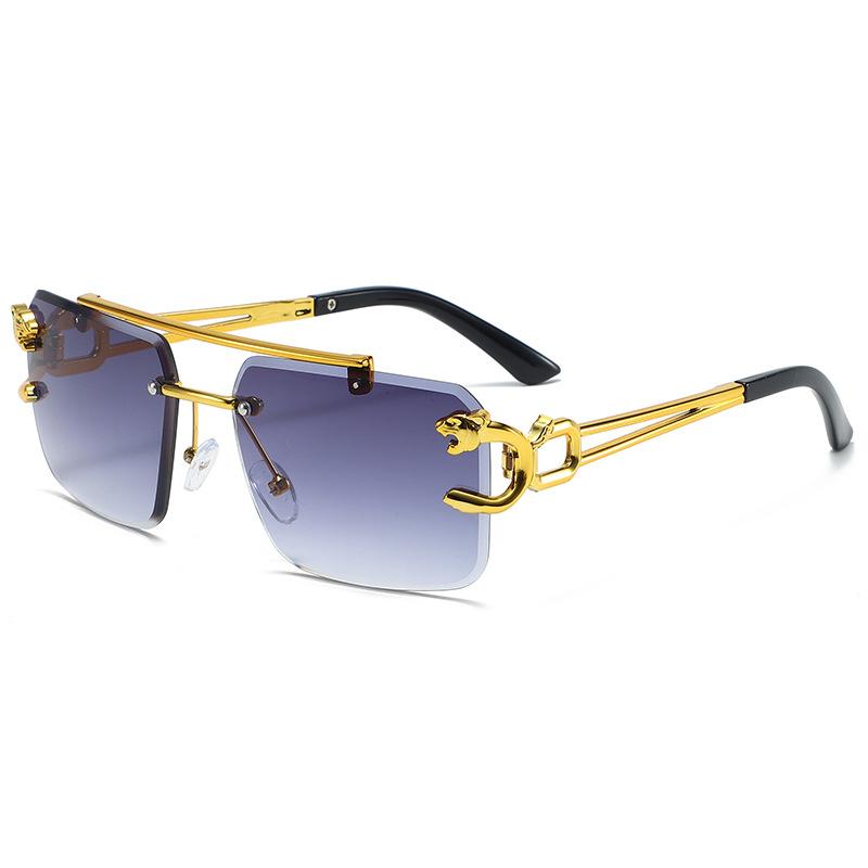 New Fashion Personalized Borderless Eyeglasses Leopard Head Double Beam Sunglasses Trendy Men Outdoor Driving Eyewear
