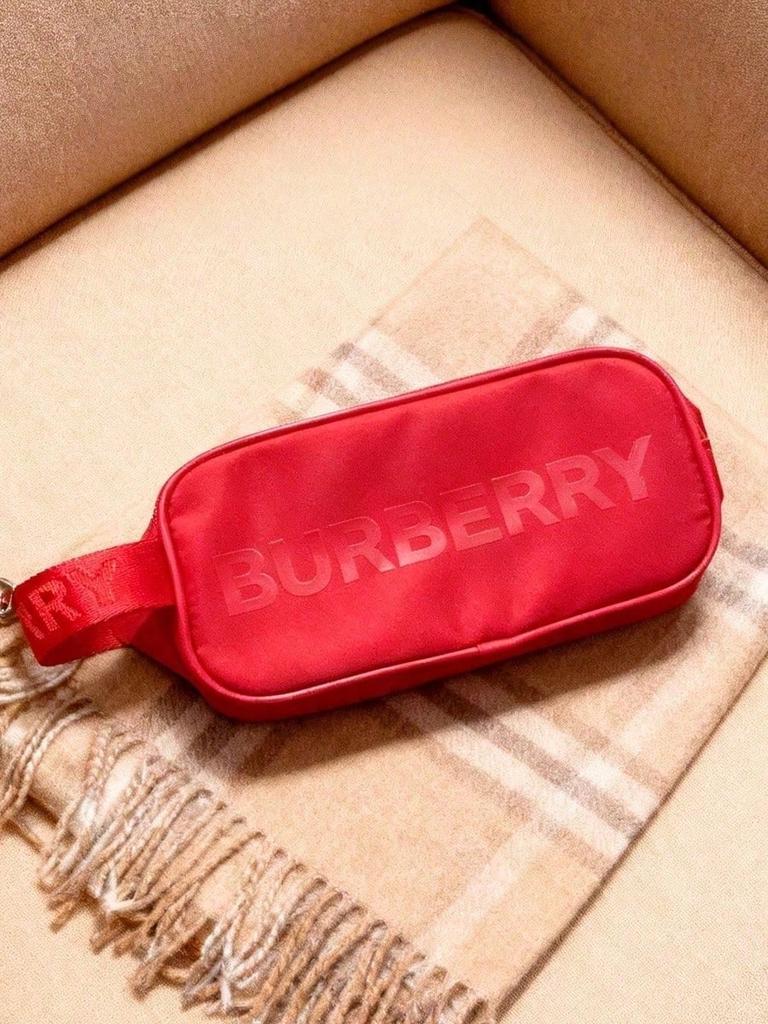 Burberry Red Nylon Makeup Bag Large Capacity Travel Cosmetic Wash Bag with Hand Strap for Women Daily Vacation