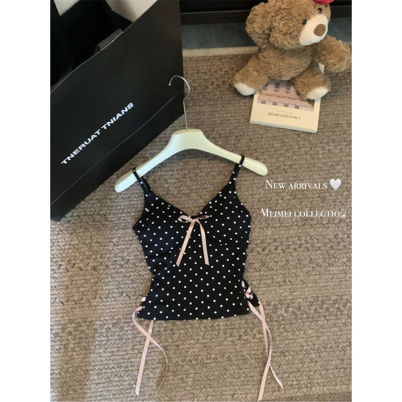Pure Desire Style Sweet Sexy Gray Polka Dot Camisole Women's Clothing Short Summer Silm Outwear Inner Match Sleeveless Tops