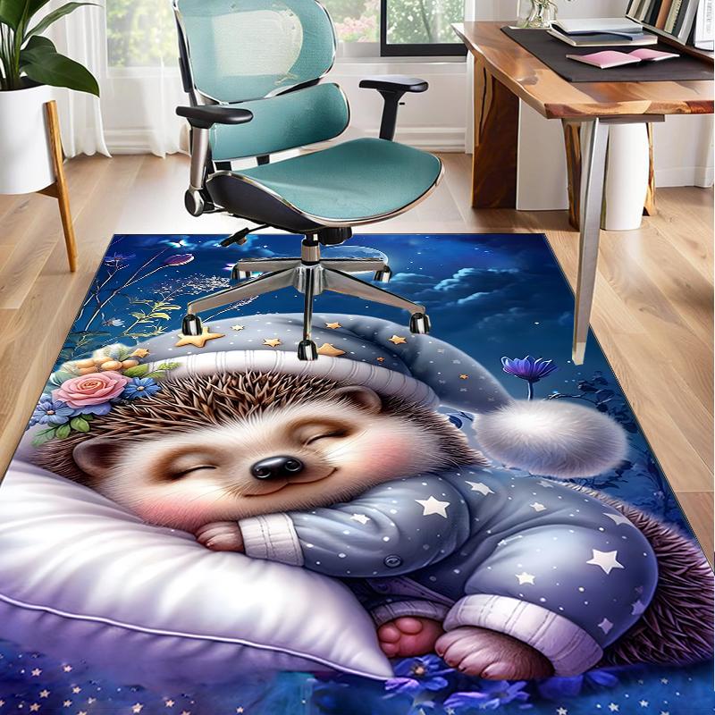Sleepy Hedgehog Dreams Office Rug Chair Mat, Game Carpet, Suitable for Front Door, Bedroom, Living Room, Desk, Holiday Gift