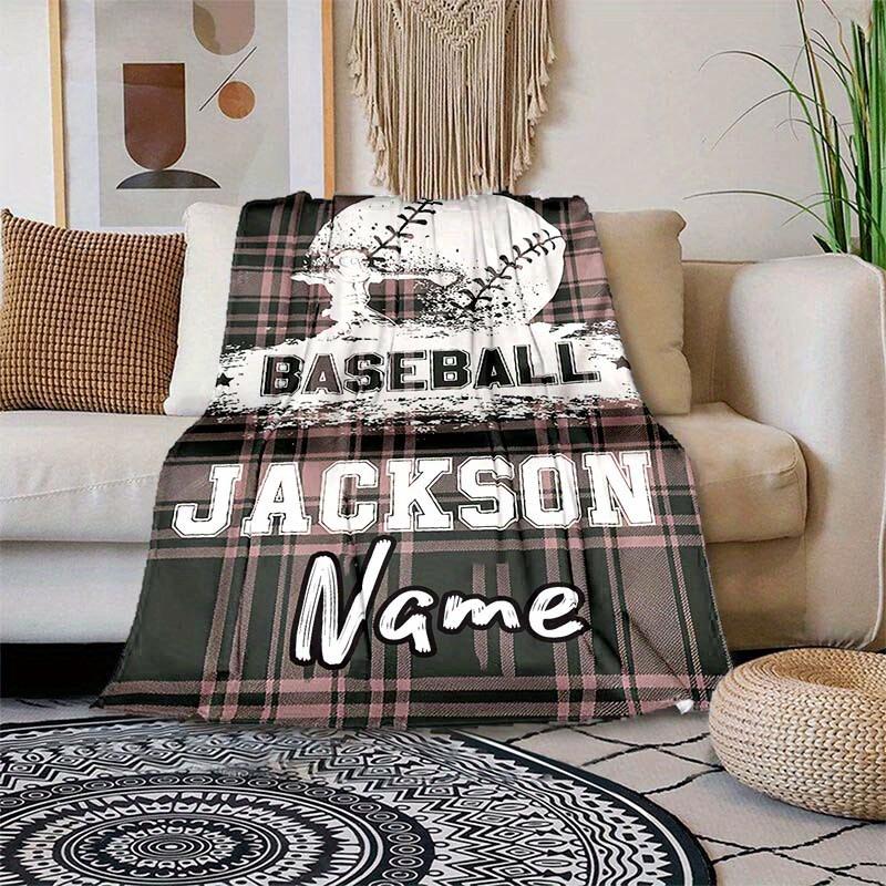 Plaid Baseball Customize Your Name Blanket Warm Comfortable And Soft Blankets Are Suitable For Home Chairs Office Sofas Sofas Office Camping And Gifts
