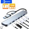 USB C Hub 7 Ports Multi USB Splitter Type C Dock Station USB 3.0 2.0 PD Adapter for Xiaomi MacBook Pro Plug and Play Support U Disk Keyboard Mouse