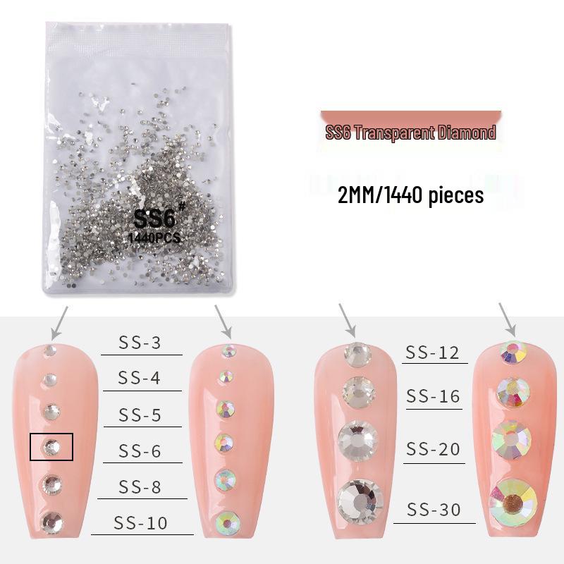 Super Shiny AB Color Czech Rhinestones for Nail Art - 1440pcs Clear White Flat Back In Various Sizes
