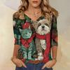 3/4 Sleeve Shirts For Women Print Christmas Tees Blouses Casual Plus Size Basic Tops Pullover